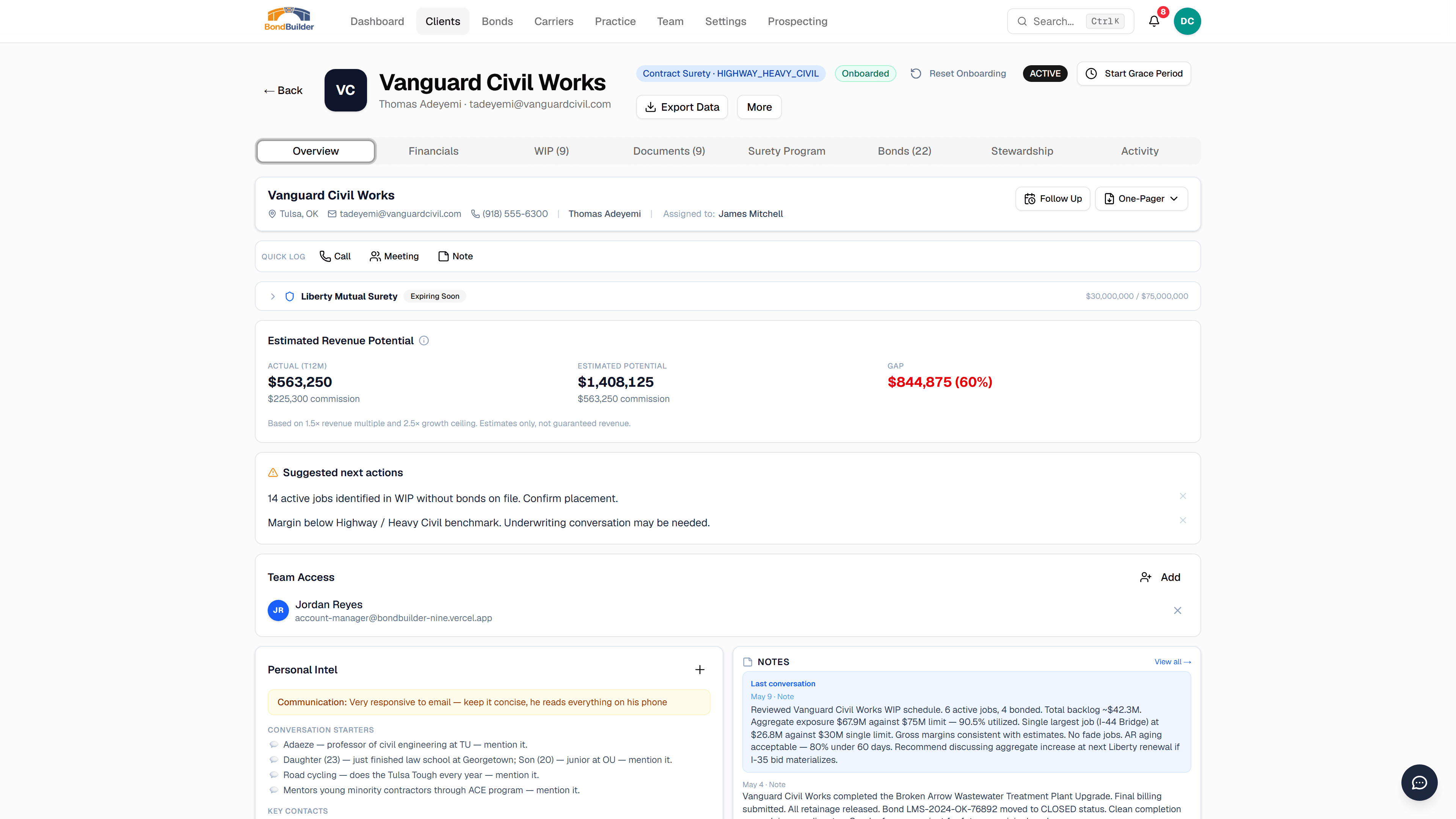 Contractor overview showing the program-visibility card